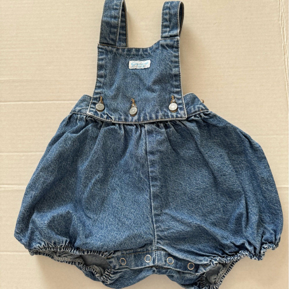 Vintage 90s Guess Denim bubble Overall Romper 24M shortall detachable bib shorts